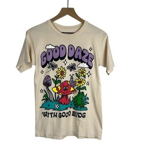 PacSun 'Good Daze with Good Buds' T-Shirt Cream Unisex Size Small School Schroom